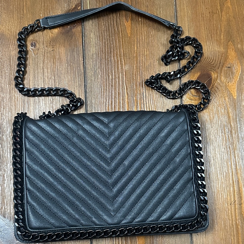 Aldo Black Greenwald Crossbody Quilted Chain Shoulder Bag